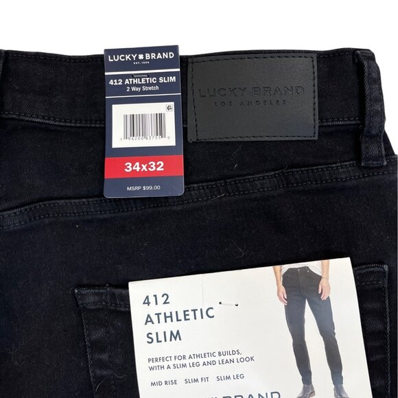Lucky Brand Mens 412 Athletic Slim Jeans Black Mid Rise Stretch Sz 34x32 - New - Picture 4 of 7